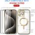 iPhone 15 Pro Case MagSafe - Transparent Electroplated Magnetic Case with Screen Protector & Camera Cover (Gold)
