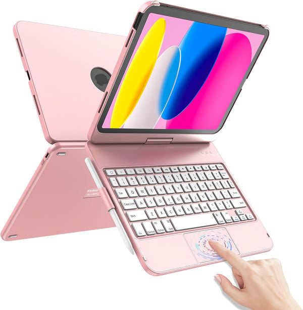 TaIYanG iPad 10th Generation Case with Keyboard, 10.9" 2022, 360° Rotatable Touch Keyboard, Pencil Holder, Touch
