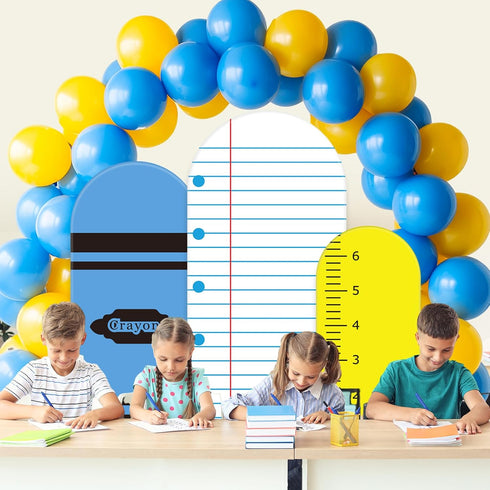 JarThenaAMCS 3Pcs Back to School Arch Backdrop Covers Crayon Ruler Notebook Arch Stand Fabric Cover for First Day