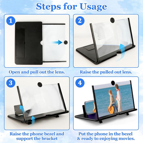 14" 3D 14inch) Screen Amplifier for Cell Phone, HD Amplifier Projector Horizontal Screen Enlarger for Movies, Videos