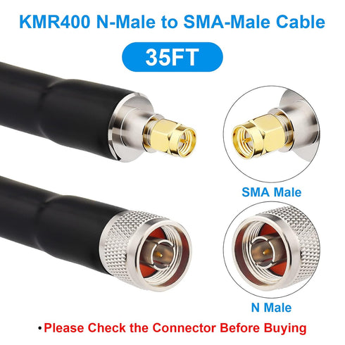 XRDS-RF KMR400 SMA to N Cable 35ft, Low Loss Extension Cable with N-Male to SMA-Male Connector, 50 Ohm