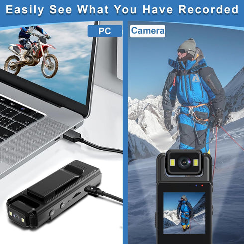 icamdoor 1.3in 1200mAh 1080P 180 to128GB Screen Body Camera, Sport Worn Camcorder, Portable Cam, Mini Wearable Camera