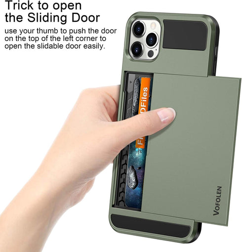 Vofolen Compatible with iPhone 12 Pro Max Case - 5G Wallet Cover with Credit Card Holder Slot, Army Green