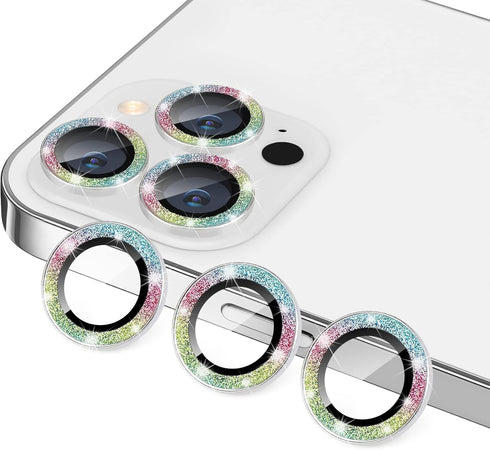 Bling Glitter Camera Lens Protector for iPhone 13 Pro & Pro Max - 9H Tempered Glass, Anti-Scratch, Shockproof - 3Pcs