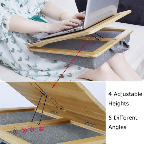 SUMISKY Adjustable Lap Desk, Portable Laptop Stand with Cushion and Phone Holder for Up to 15.6 Inch Laptops