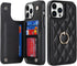 iPhone 13 Pro Max Wallet Case with Card Holder, 360° Rotation Ring Kickstand, Leather Protective Case, Black