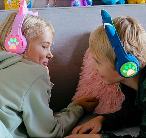 Riwbox CF9 Cat Ear Kids Bluetooth Headphones with LED Light, Safe 85dB Volume Limit