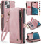 Defencase iPhone 13 Mini Case Wallet, RFID Blocking Card Holder, PU Leather Magnetic Snap Flip Zipper Strap Wallet Rose