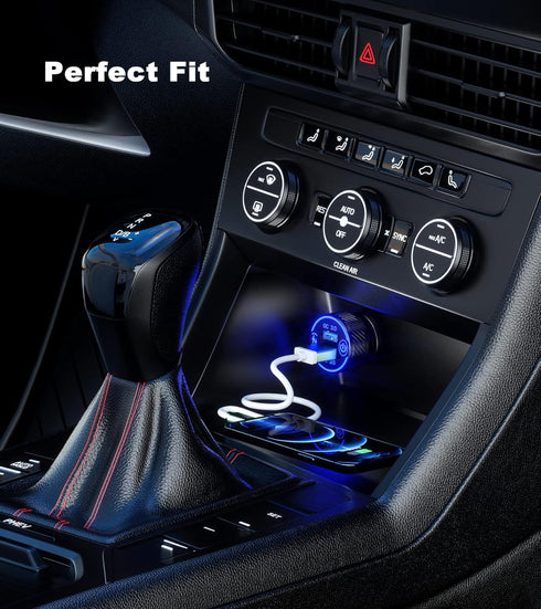 BRCOVAN Car Charger, Dual QC3.0 Port USB Phone Charger Adapter, 36W 3A Fast Charge with Touch Switch & Blue LED