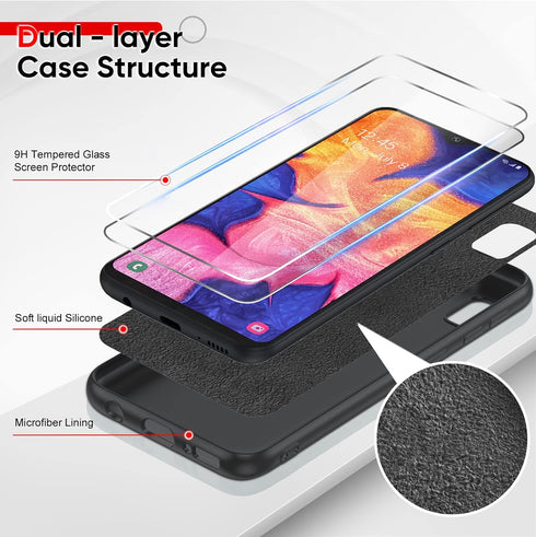 LeYi Samsung Galaxy A10e Phone Case with 2 Pack Tempered Glass Screen Protector, Liquid Silicone Slim Gel Rubber Cover
