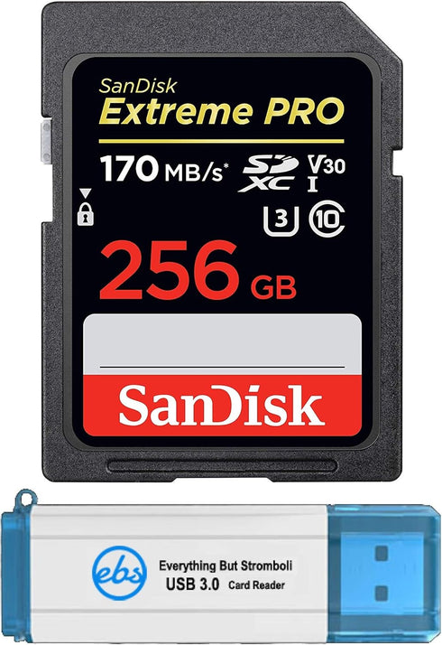 SanDisk Extreme Pro 256GB SDXC Card Bundle with (1) Everything But Stromboli 3.0 Reader for Canon EOS R5, R6 Class 10