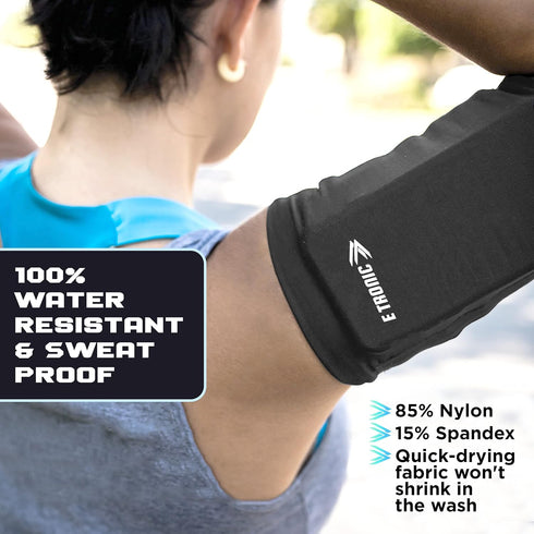 E Tronic Edge Phone Holder for Running, Black, Large, Cell Phone Arm Bands with Reflective Logo