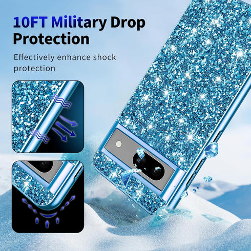 Glitter Case for Google Pixel 8A, Slim Ultra Thin Matte Back Shockproof Protective Cover for 6.1-inch Pixel 8A (Blue)