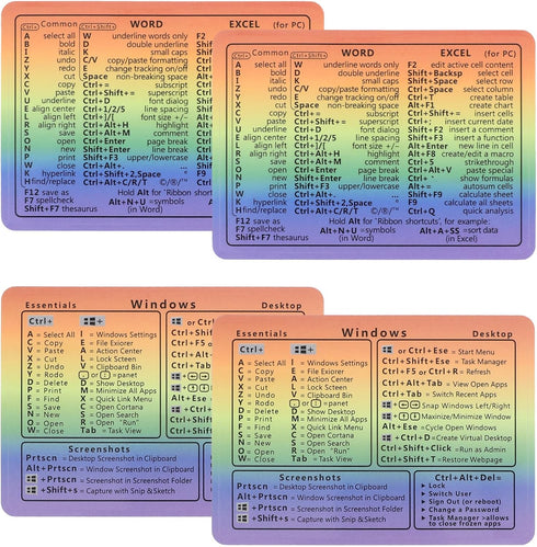 LLOUSSAK 4pcs Windows Shortcut Sticker, Excel Cheat Sheet, Shortcut Stickers for Laptop, Reference