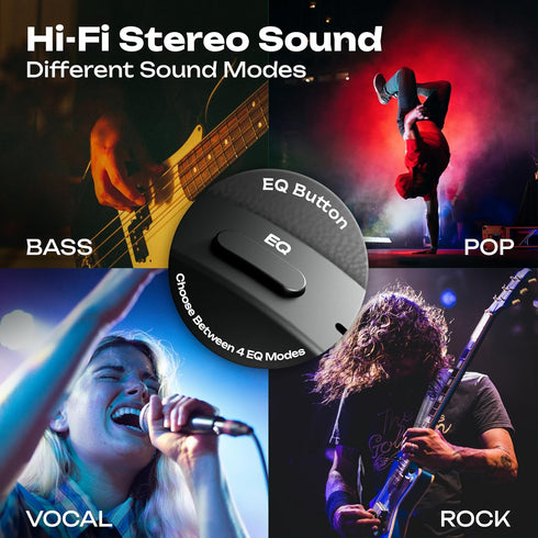 PowerLocus Bluetooth Over Ear Headphones, 60H Playtime, 4 EQ Modes, Hi-Fi Stereo Deep Bass for Travel, PC, Phones