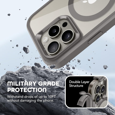 TIESZEN iPhone 15 Pro Case - Dark Gray, Magnetic, Magsafe Compatible, 9H Tempered Screen & Privacy Protectors,