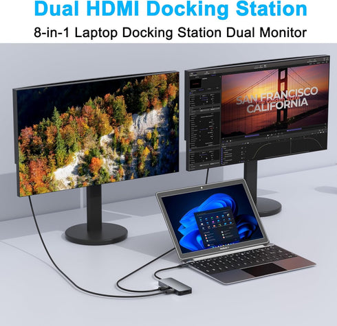 Aibilangose 2 8 1 Docking Station Dual Monitor for Dell/HP/Lenovo/Mac Laptop, USB C Laptop Docking Station Dual