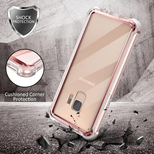 Dexnor Compatible Samsung Galaxy S9 Case with Screen Protector, Rugged 360 Full Body Shockproof Cover - Metallic Pink
