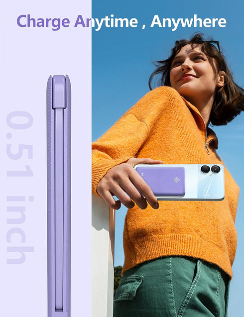 miisso 6000mAh Ultra Slim Power Bank, Built-in Cables, Card Size Portable Charger for Phones, 3 Output External Battery