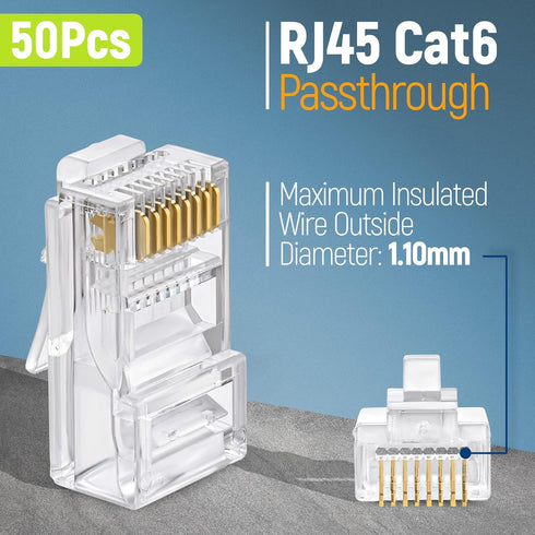 GTZ 50-Pack RJ45 Cat6 Pass Through Connectors - EZ Crimp Modular Plug for Ethernet Cable