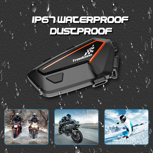 FreedConn F1 Bluetooth Motorcycle Headset, IP67 Waterproof Communication System for 2 Riders, Full/Half Face Helmet
