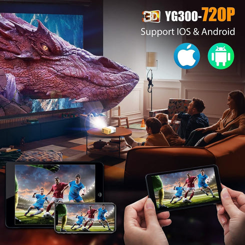 Mini Video Projectors, 720P Movie Projector, 24 to 60in Screen Projection, Eye Friendly LED for Home Outdoor Theater