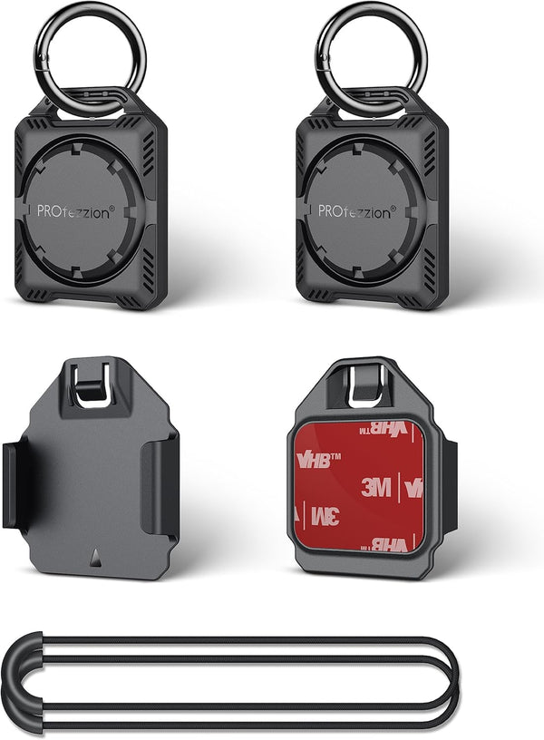 PROfezzion 2-Pack AirTag Holder Case with Key Ring, Loop Strap & 3M Adhesive Mount, IPX8 Waterproof for Keychain