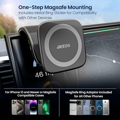 iPhone MagSafe Car Mount Magnetic Phone Holder with Adhesive Suction Base, Fits iPhone 15/14/13/12 and Android