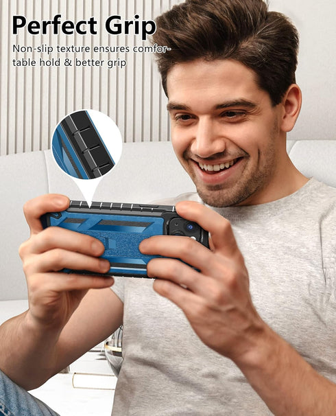 Protective Case for iPhone 13/14, Heavy Duty Military Grade Cover with Built-in Kickstand, Durable Dual-Layer Blue
