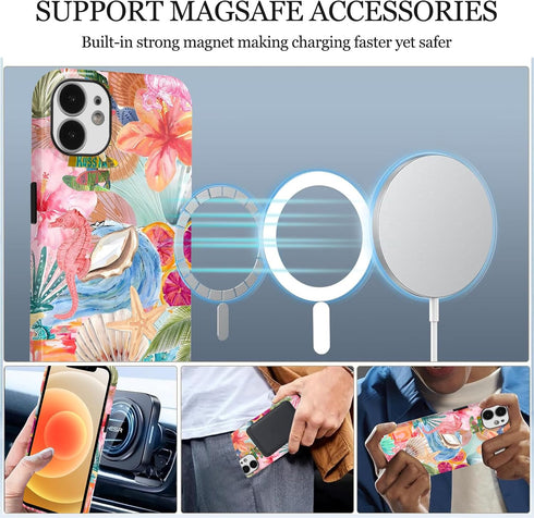lioscre 12/iPhone 12 6,1'' Magnetic for iPhone Pro Case, Compatible with MagSafe, Pink Sea Life Flower Collage Cute