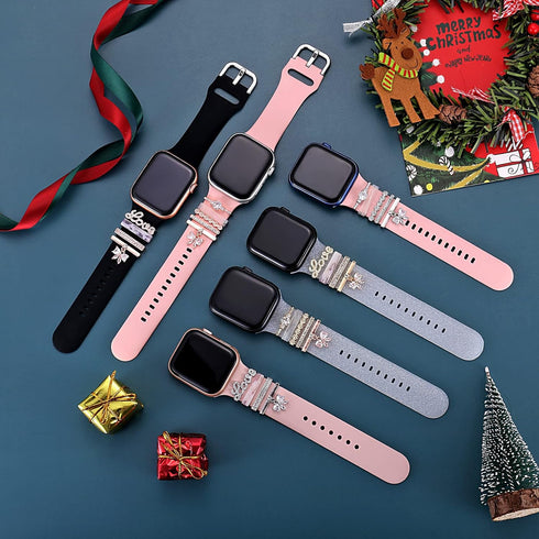Decorative Love Rings Loops for Apple Watch, Compatible with Silicone Leather Bands, Diamond Sparkle Charms