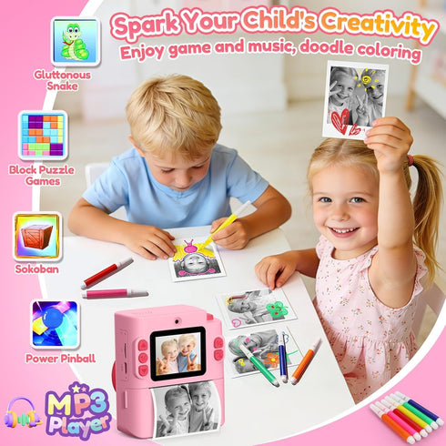Yunaking 3-12 3 4 5 6 7 8 9 10 32G Gift for Girls Kids Camera: Instant Print Dual Lens Digital Camera Toys for Girl