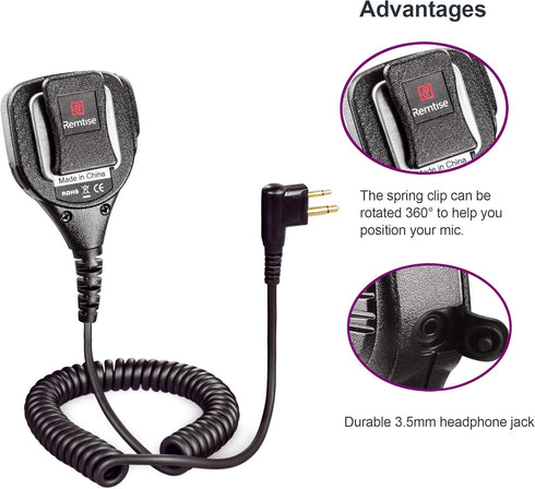 Speaker Mic for Motorola Radio, 2 Pin Shoulder Microphone Compatible with BPR40 CP200/200D/200XLS and more