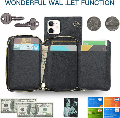 Asuwish Phone Case for iPhone 11, Wallet Cover with Screen Protector and Zipper Card Holder Slot, Leather Flip Cell