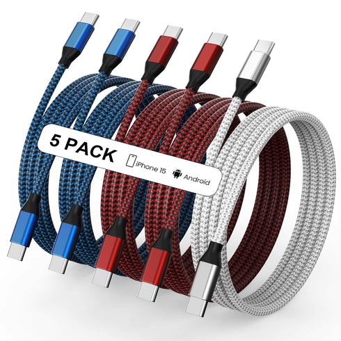 USB C to USB C Cable Nylon Braided 60W 3/3/6/6/10 FT Fast Charging Cable for iPhone 15/15 Plus/15 Pro Max, MacBook Pro