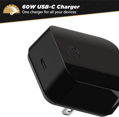 Scosche HPDC60-SP Powervolt 60W USB Type-C Wall Quick Charger, Compatible with All Power Delivery Devices in Black