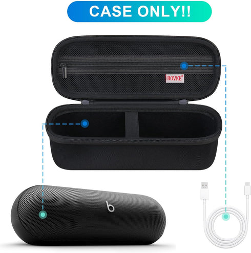 BOVKE Carrying Case Compatible with Beats Pill Wireless Bluetooth Speaker, Beats Pill Portable Speaker Holder Bag with Extra Mesh Pocket for Charging Cables, Black