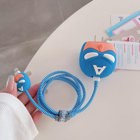 3D Cute Cartoon Charger Protector Case for Apple 20W USB-C Power Adapter and Lightning Cable (Captain America)