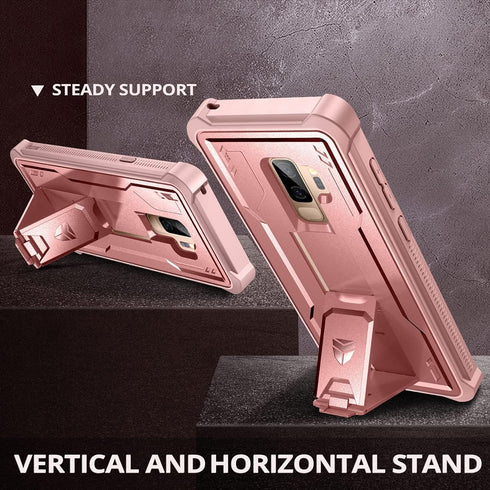 Dexnor Heavy Military Grade Case for Samsung Galaxy S9+ Plus, Built-in Screen Protector and Kickstand, Rose Gold