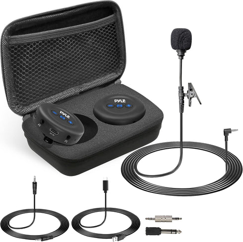 PyleUsa Wireless Low-Latency Transmitter/Receiver Set for Presentations, Projectors, TV, Soundbar, Includes Lavalier Mic