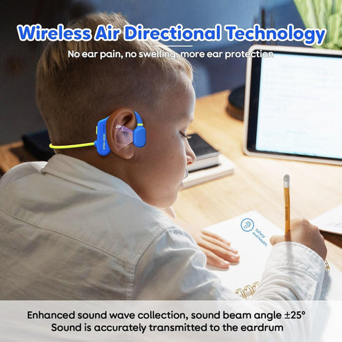 Kids Headphones Open Ear with Safe 85dB Volume, Wireless Bluetooth Headphones with Protection for Child, Air Conduction Earbuds with Mic for Boys Girls School/iPad/Airplane for 3+ Year Old (Blue)