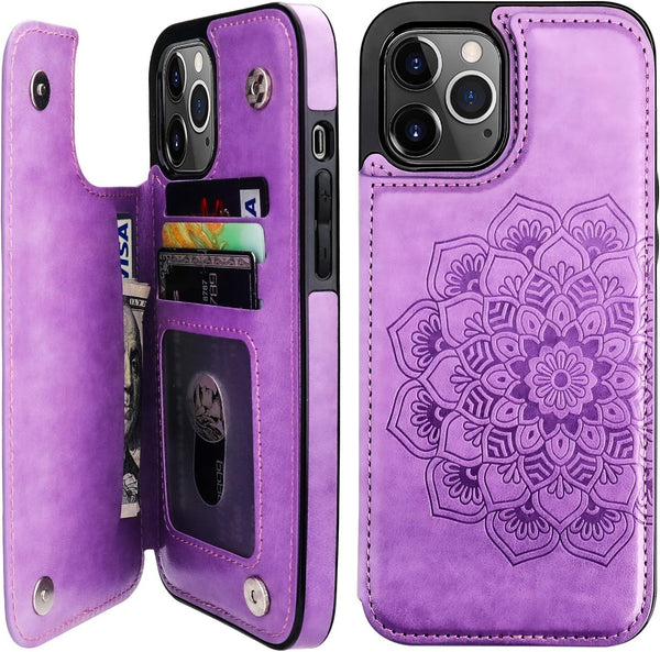 Vaburs Compatible with iPhone 12 Pro Max Case Wallet with Card Holder, Embossed Mandala Pattern Flower PU Leather Cover