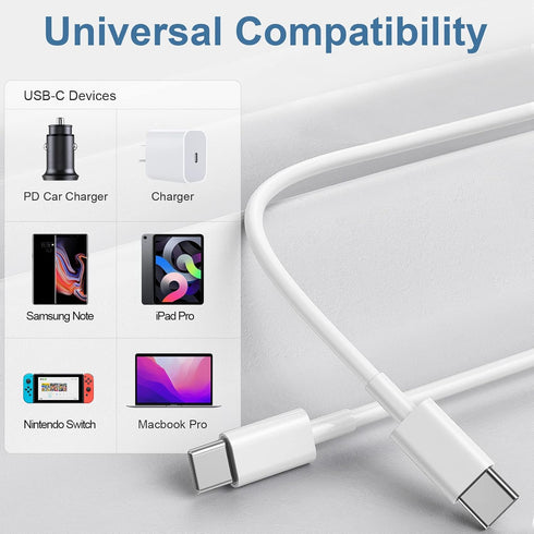 USB C to USB C Charging Cable 3ft 60W 3Pack, Fast Charger Cord for iPhone 15/15 Pro/15 Pro Max, iPad Pro, MacBook Air