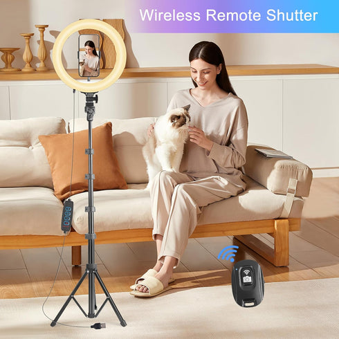 UEGOGO 10'' 72'' Holder38 Dimmable Ring Light with Tripod Stand & Phone Color Modes LED Ringlight for Live Stream