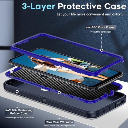 LeYi Heavy Duty Phone Case for Moto G Play 2023: 3-in-1 Military Grade Shockproof Cover with Screen Protector, Blue.