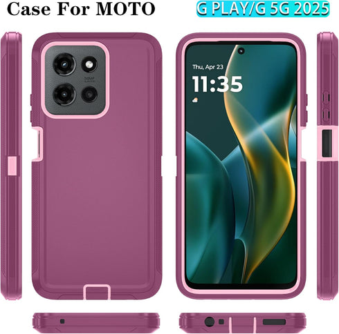 Qinmay 2025/Moto 5G 2025 3-Layer Phone Case for Motorola Moto G G Play Case with HD Screen Protector, Heavy Duty