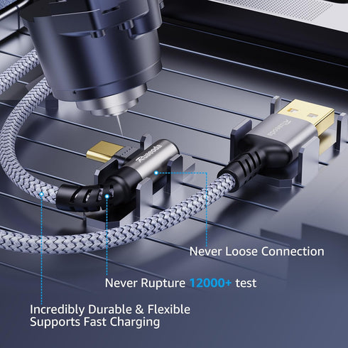 Ruaeoda USB C Cable 2 ft, 3.1A Type C Fast Charging Cable, Right Angle USB A to USB C 3A Charger for Galaxy S10 S9 Plus