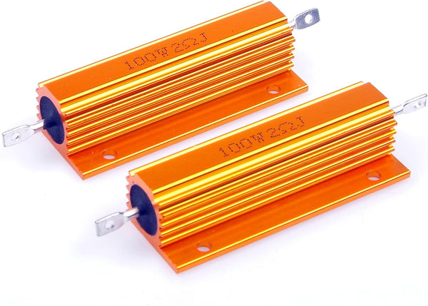 100 Watt 2 Ohm 5% Wirewound Resistor - Electronic Aluminium Shell Resistors Gold (Pack of 2)