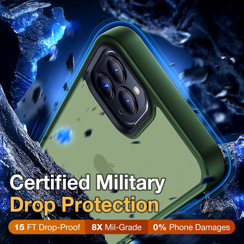 iPhone 12 Pro Max Case, Shockproof Military Grade Protection, Slim Translucent Hard Back, Frosted Green, 6.7''
