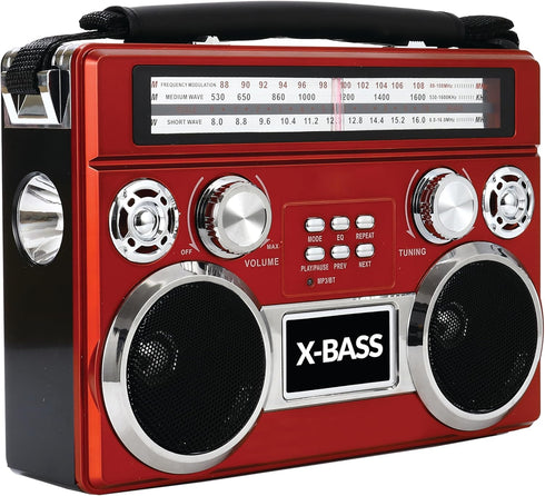 Supersonic SC-1097BT Portable 3 Band Radio with Bluetooth, MP3 Playback, Flashlight, High Sensitivity, Long-Lasting